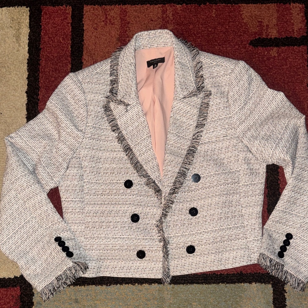 Tahari ASL fringe-trimmed cropped bouclé‎ blazer